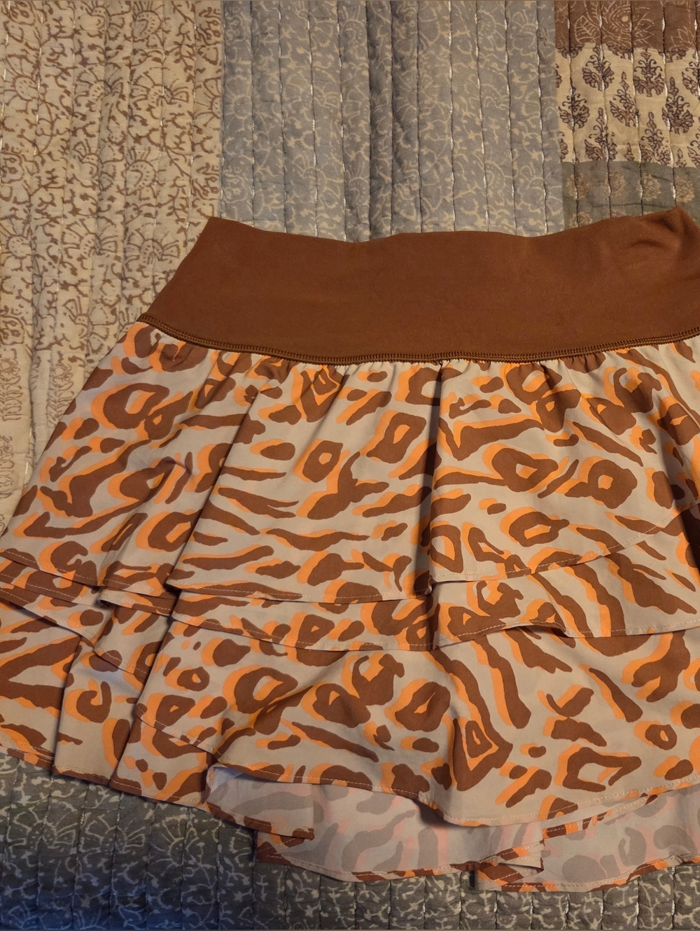 Aerie Offline Tiered Animal-Print Mini Skirt in Brown and Cream